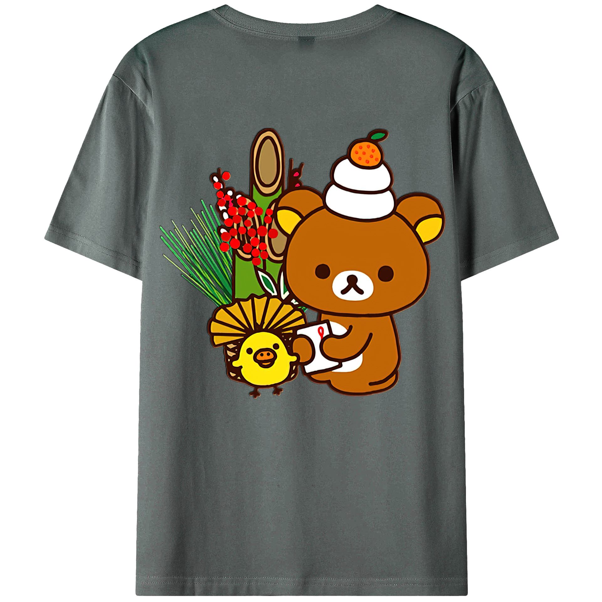 （画像用） リラックマ リラックマ キイロイトリ Rilakkuma Korilakkuma Kiiroitori 綿100％ メンズ半袖Tシャツ（バックプリント） 通気性